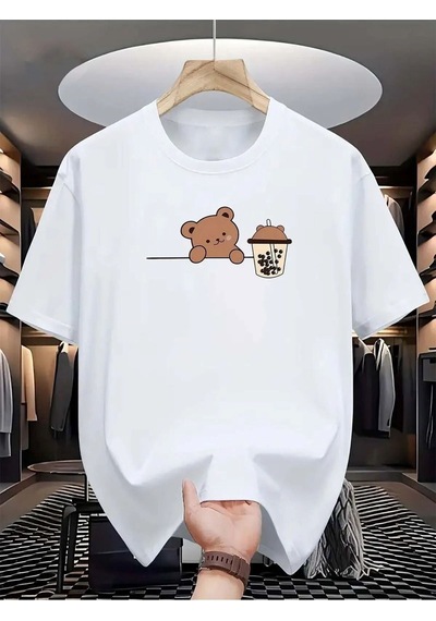 Flood Of Style Kadın Beyaz Bubble Tea Koala Baskılı Bisiklet Yaka
