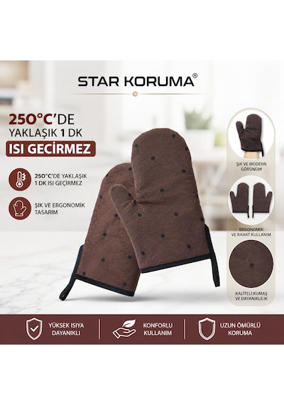 Star Koruma Yüksek Sıcaklık Mutfak Eldiveni Kahverengi