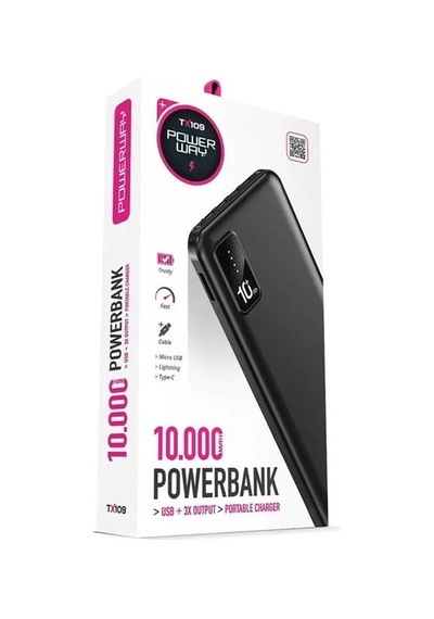 Powerway Tx109 10.000mah Kablolu Dijital Göstergeli Fenerli Powerbank Dahili Telefon Stand Micro - Type C - Lightning