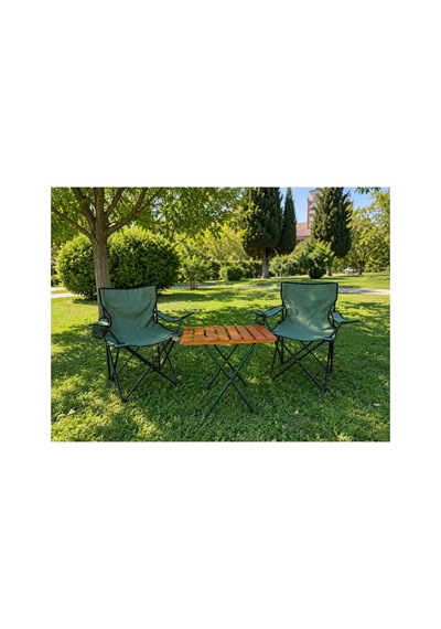 H-a Craft Piknik Seti Katlanabilir Kamp Sandalyeli Masa Seti 2+1 Yesil Yeşil