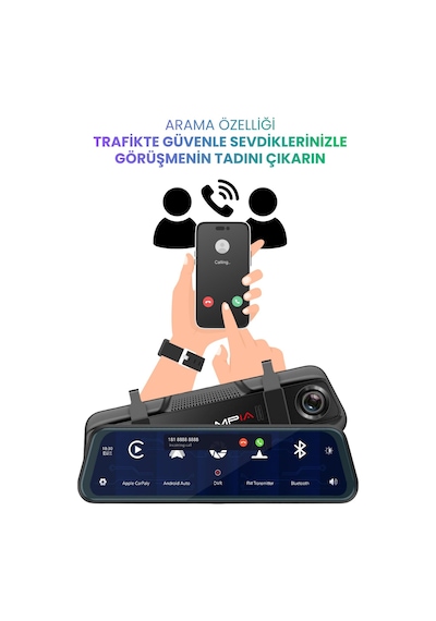 10" Dokunmatik 4k Android Auto Car Play / Wi-fi / Bt Tf Kartlı Çift Lens Araç Kamerası