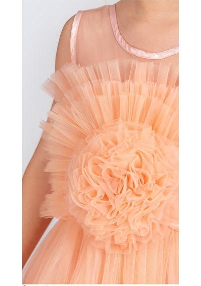 Mnk Baby & Kids Uzun Etekli , Askılı Kız Cocuk Gül Motif Abiye Elbise M00670 SOMON