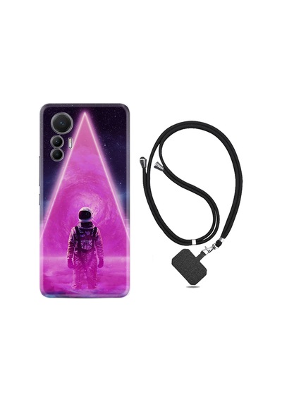 Xiaomi 12 Lite Kılıf İpli Boyun Askılı Desenli Silikon Astro Purple2 1907