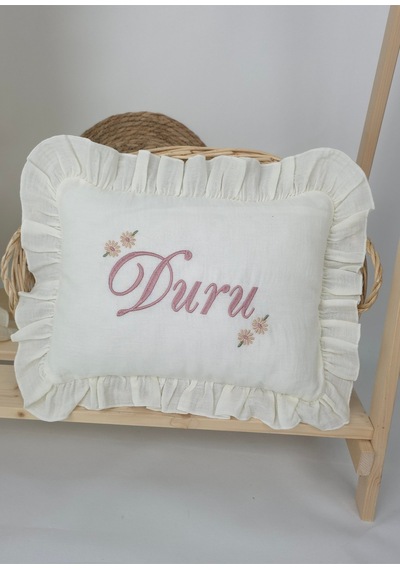 Gros Shop Müslin Yeni Doğan 4katlı Organik %100pamuk Kişiye Özgü Nakışlı Hastane Çıkış Seti Papatya Model-5 Ekru