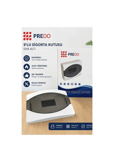Predo 9'lu Sıva Altı Sigorta Kutusu Şeffaf Füme Kapaklı 9 Modül