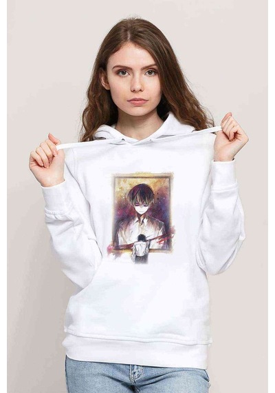 Anime Tokyo Ghoul Anteiku Baskılı Beyaz Kadın Kapşonlu Sweatshir (534764904)