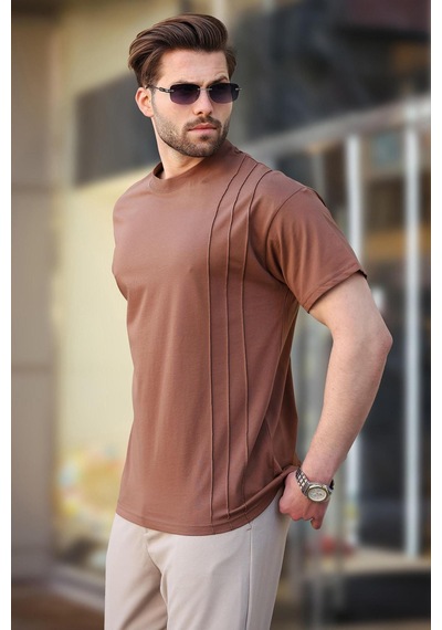 Madmext Kahverengi Overfit Erkek T-shirt E7130 Kahverengi