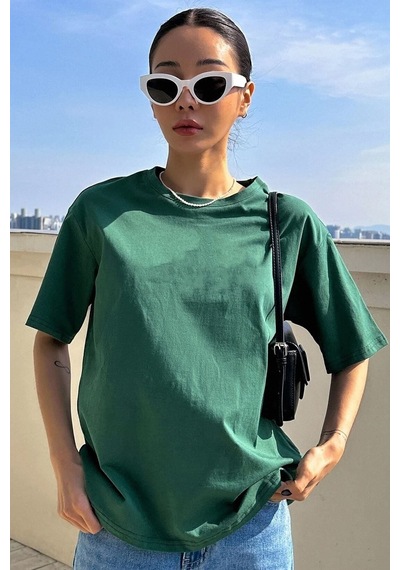 Unisex Panda Baskılı Tasarım T-shirt Yeşil