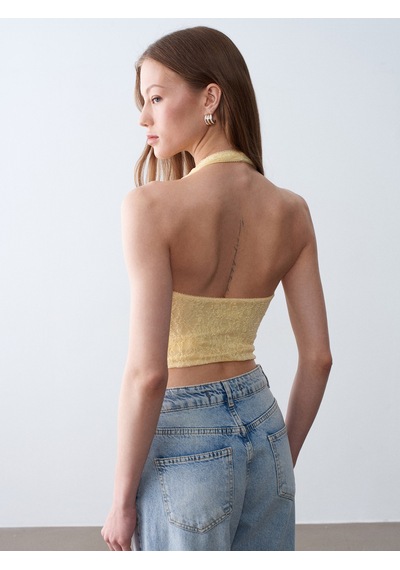 Dilvin 32690 Halter Yaka Dantel Detaylı Top-açık Sarı