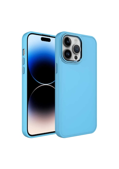 Goocamp Apple Uyumlu iPhone 13 Pro Max Metal Çerçeve Ve Buton Tasarımlı Silikon Luna Kılıf Sierra Mavi