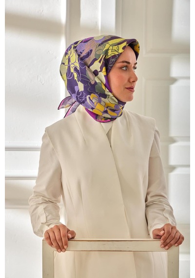 Silk Home Twill İpek Eşarp 11483-42 Mor, Fuşya, Asit, Koyu Yeşil, Lila, Butter Yellow