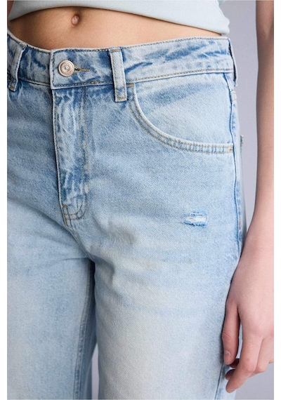 Defacto Straight Wide Yırtık Detaylı Yüksek Bel Uzun Jean Yıkamalı Pantolon E8016ax25smnm28 Mavi