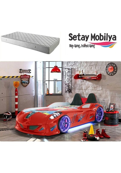 Arabalı Yatak, Jaguar Koltuklu Full Ledli Arabalı Yatak - Kırmızı 1 Adet Comfort Yatak Arabalı Yatak, Jaguar Koltuklu Full Ledli Arabalı Yatak - Kırmızı 1 Adet Comfort Yatak