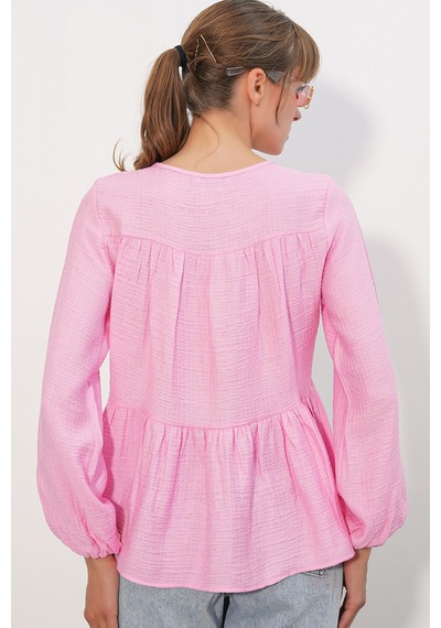 Hiccup Bdart Dokulu Bağlamalı Bluz Allık Pembe