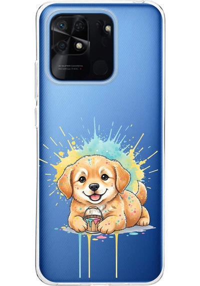 Redmi 10c İle Uyumlu Splash Köpek Tasarımlı Şeffaf Silikon Kılıf Şeffaf