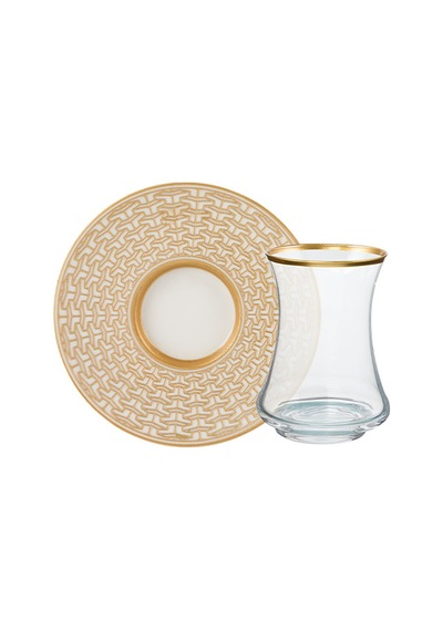 Sandro Moreno 1453 Gravür Asalet Gold 12 Parça 6 Kişilik Çay Seti 150 Ml Renkli
