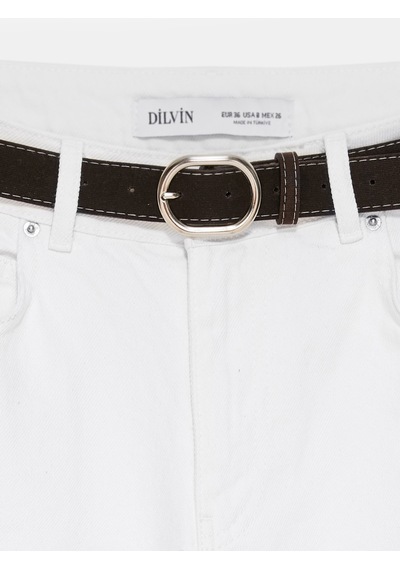 Dilvin 72327 %100 Pamuk Kemerli Jean-beyaz