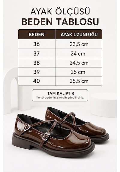 Dabab Shoes Marsel Kadın Acı Kahve Rugan Çapraz Bantlı Tokalı 2 Cm Kalın Taban Mary Jane Ayakkabı Kahverengi