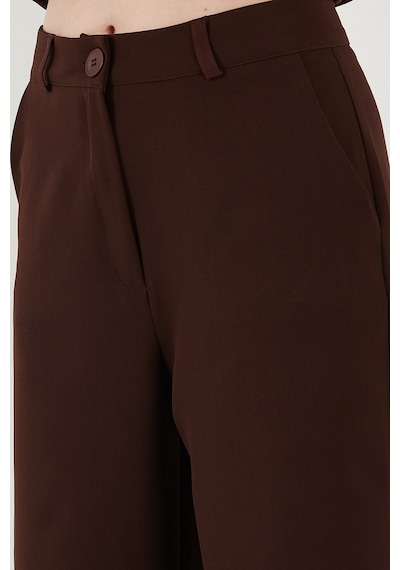 Lela Wide Leg Orta Yüksek Bel Bol Paça Kumaş Bayan Pantolon 6522974 Kahve