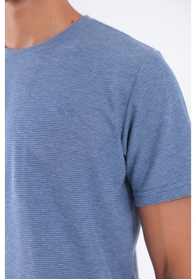 Rowinger Waffle Dokulu Nakış Logo Detaylı Oversize Erkek T-shirt İndigo