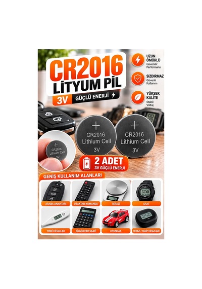 Cr2016 Pil 3v 2 Adet Rio Cr 2016 Para Pil Lityum Düğme Pil Araba Kumandası Baskül Tartı Pili Saat Oyuncak Cihaz Pili