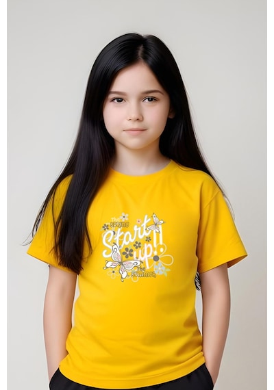 Fyk Kids Kız Çocuk Baskılı Start Up Alt-üst Pijama Takımı Sarı