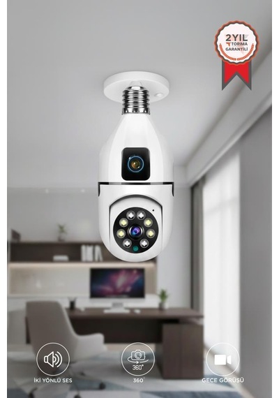 Ampul Kamera Wifi 360 Panoramik Gece Görüş Hareket Algılayıcı Güvenlik Kamerası Cmr13 Beyaz