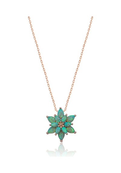 925 Ayar Yeşil Opal Taşlı Gümüş Lotus Kolye