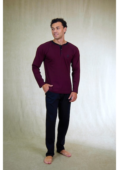 Estiva Erkek Bordo Siyah Patlı İnterlok Pijama Takımı Çok Renkli