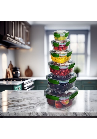 6'lı Set Master Kare Saklama Kabı 275 Ml - 500 Ml - 900 Ml - 1500 Ml - 2400 Ml - 3750 Ml 001