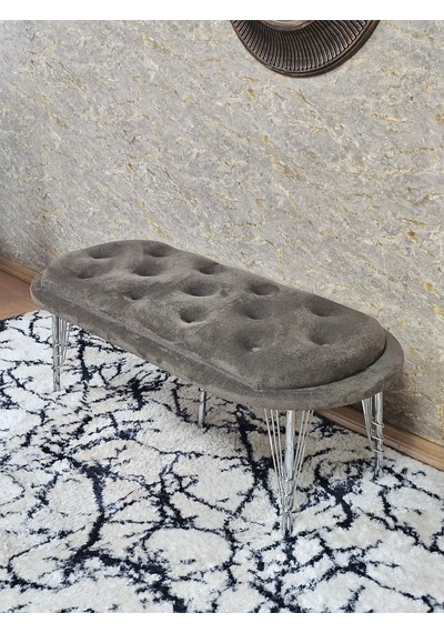 Zafir Ufo Oturak Bench - Krom Kaplama Telli Ayak - Oturak - Bench - Puf - Yatak Ucu Pufu Kahverengi
