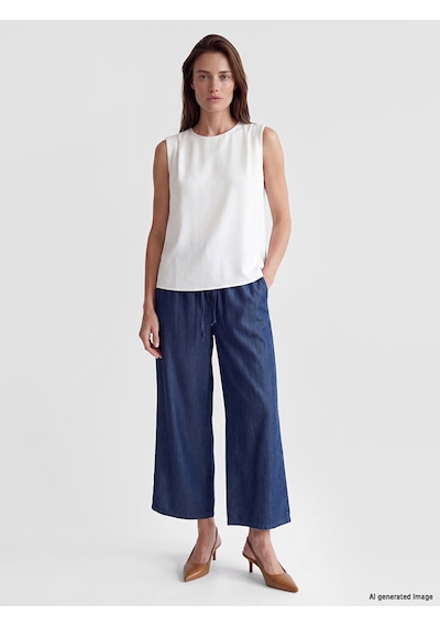 Lcw Grace Siyah Beli Lastikli Wideleg Kadın Jean Pantolon