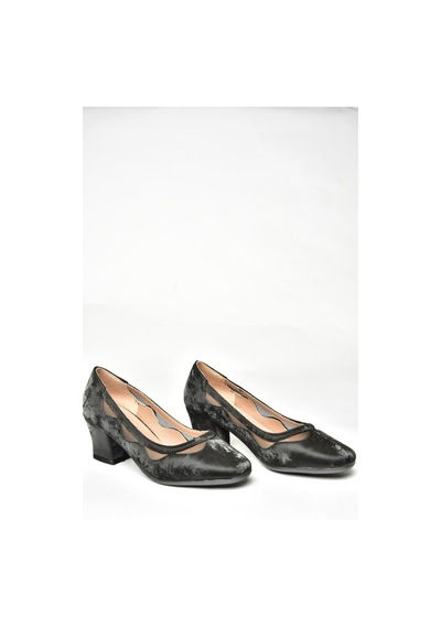 Fox Shoes U820052839 Siyah Kadife Kalın Topuklu Kadın Ayakkabı Siyah
