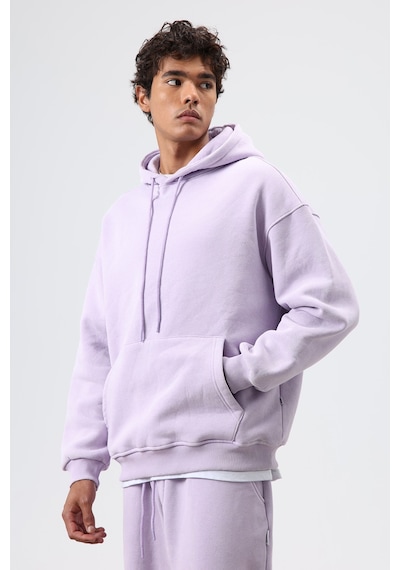 Vamos Basic Oversize Yıkamalı Hoodie Lila