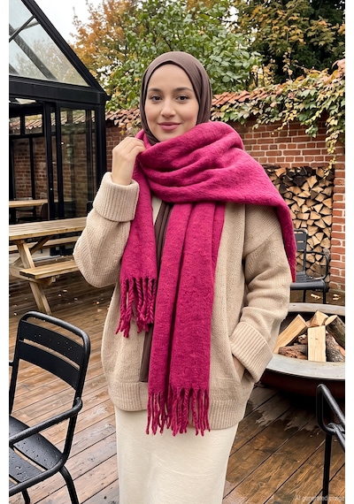 Remsa Kadın Yumuşak Dokulu Püskül Detay 200x70cm Atkı Omuz Şalı 1333 Fuşya