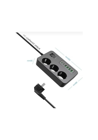 Çoklu Priz, 3 Ac Soket + 5 Usb Portu