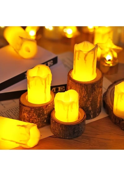 24 Adet Gün Işığı Led Işıklı Mum Sarı Led Mum Erimiş Görünümlü Işıklı Mum 6x3.5 Cm Pilli Led Mum