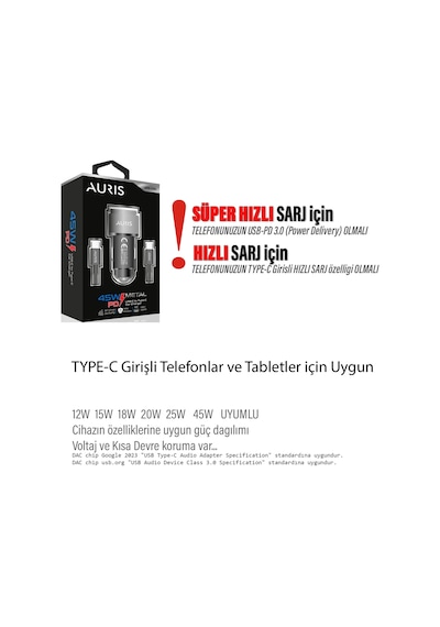 Diğer - 45w Hızlı Araç Şarj Aleti Type C Samsung İphone Telefonlar İçin 45w Hızlı Araba Şarjı Cihazı Ve Kablo