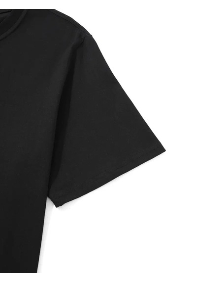 Modi Baskılı Oversize Bisiklet Yaka T-shirt - Siyah - Mymg158846
