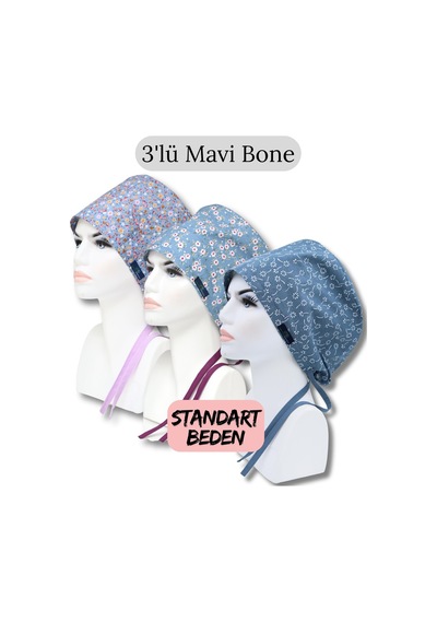 Standart Beden 3lü Mavi Bone İndigo Çıtır Mavi Çiçek Bahçesi Mavi Nazlı Çiçekler Cerrahi Bone Renkli