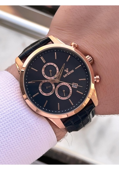 Raymond Nişan Ve Damatlara Özel Deri Kordon 2 Yıl Garantili 5 Atm Erkek Kol Saati+bileklik Rmd.41 Rose Gold