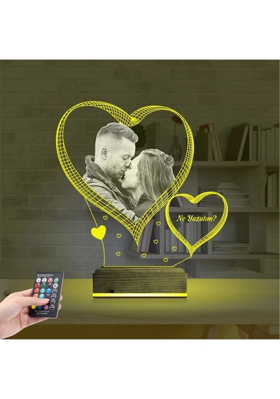 Luvivia Kalp Sevgiliye Hediye Fotoğraflı 3d Lamba - Masa Gece Lambası V13