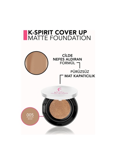 Flormar K-Spirit Cover Up Yüksek Kapatıcı & Uzun Süre Kalıcı Yarı Mat Bitişli Fondöten 005 Beige