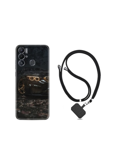 Tecno Pova Neo Kılıf İpli Boyun Askılı Desenli Silikon Black Car 1768