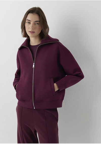 Mavi Fermuarlı Sweatshırt Fig Bordo