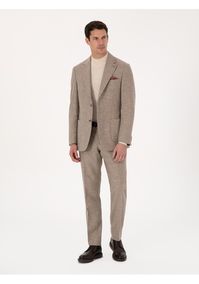 Cacharel Bej Slim Fit Yün Kaşmir Karışımlı Mikro Desenli Pantolon Cacharel Bej Slim Fit Yün Kaşmir Karışımlı Mikro Desenli Pantolon
