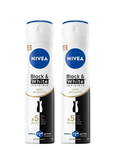 Kadın Sprey Deodorant Black&white Invisible İpeksi Pürüzsüzlük,48saat Koruma 150mlx2