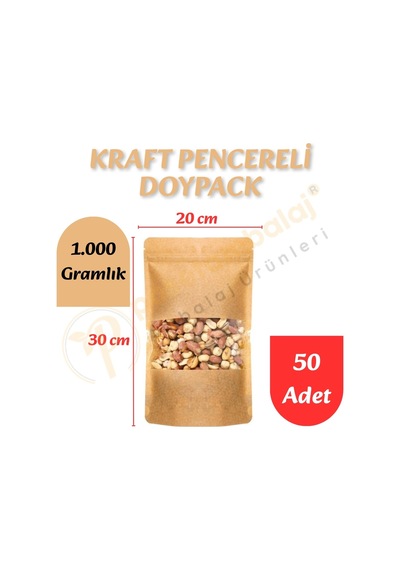 Kraft Pencereli Doypack 20x30x10 Cm 50 Adet