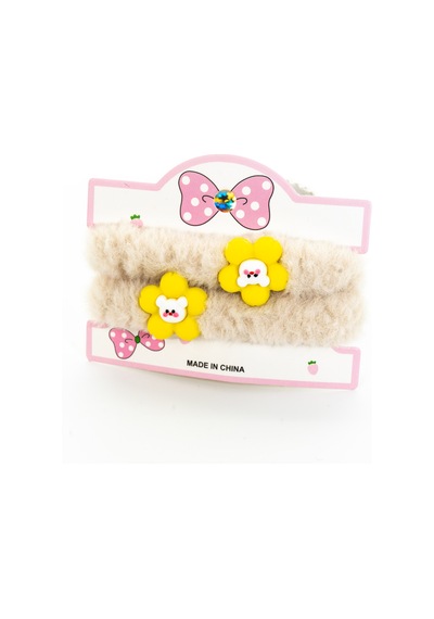 Biem Peluş İkili Çiçekli Simit Toka Krem Gold/gümüş