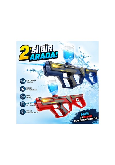 Modüler 2'si 1 Arada Şarjlı Su Tabancası 200 Ml Hazneli 25 Cm Kırmızı - 904696568